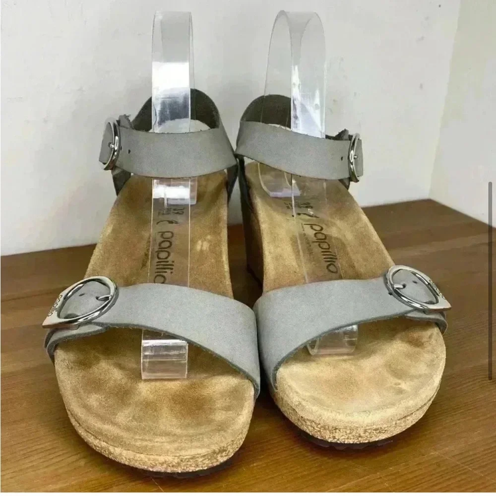 Birkenstock Papillio Soley Nubuck Dove Gray Leather Wedge Sandals Women EU39 L8